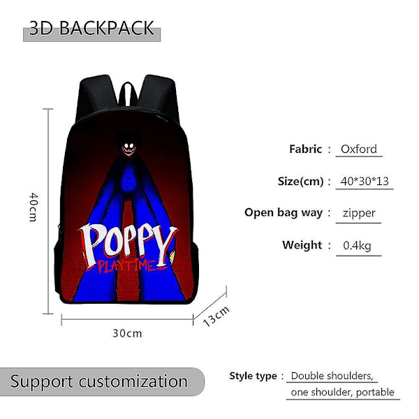 3pcs Poppy Playtime Backpack Set & Lunch Box Child Students School Bag Rucksack, Lunch Bag, Pencil Case Only satchel