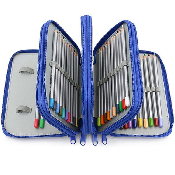 4 Layer Large Capacity Stationery Bag Pencil Case Pen Storage Box Organizer Blue