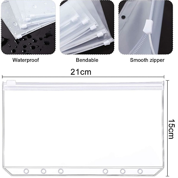 A5 Size Binder Pockets, Plastic Binder 6 Holes Zip Folder