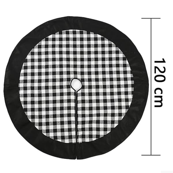 1 Pcs Plaid Christmas Tree Skirt - Black And Red Checked Black-white