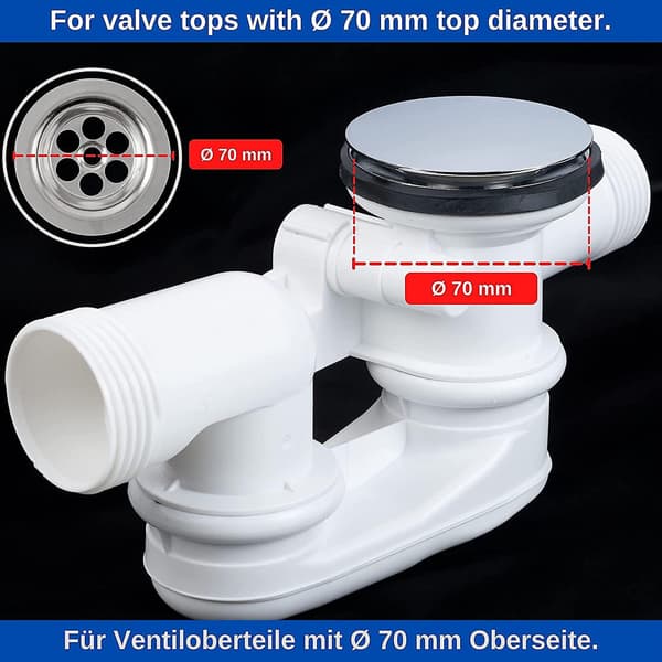 Bath Stopper,  70 Mm, With Double Seal, Height Adjustable, Universal Bath Stopper, Sink Valve, Hardened Brass With Chrome Finish