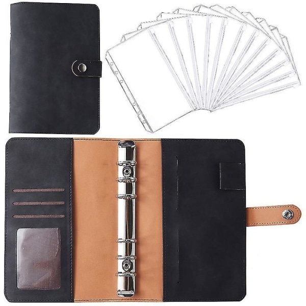 Læder Binder Budget Planner Kontant Kuvert Pung System Classic black