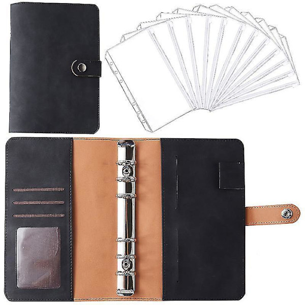Leather Binder Budget Planner Cash Envelope Wallet System Classic black