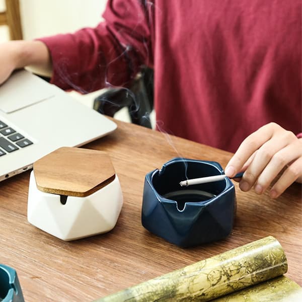 Ashtray Retro Multi-function Ceramic Windproof Geometric Ash Tray For Home White