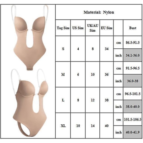 Women Backless Shapewear Plunge V-neck Bodysuit Invisible Body Shaper For Low Back Dress L