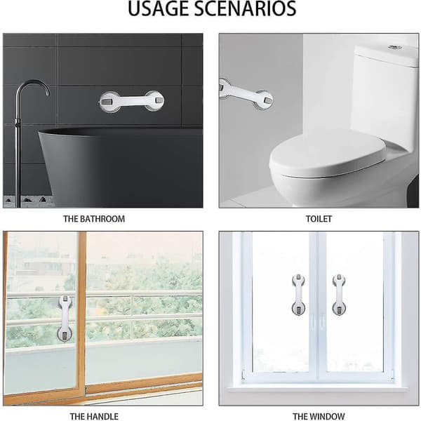 Set Of 2 Suction Cup Shower Handles - Plastic - No Drilling - Non-slip Handle