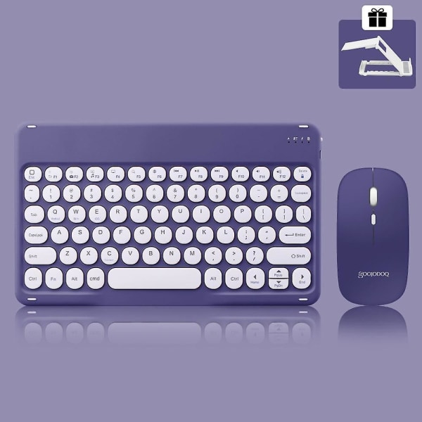 Ipad Keyboard And Mouse Combo, Wireless Bluetooth Keyboard Purple C