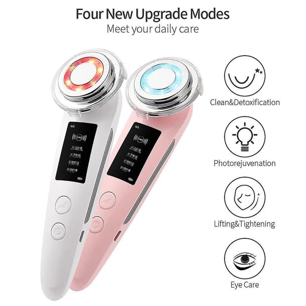 Rf Facial Lifting Machine High Frequency Vibration Massager Ion Deep Cleaning Device Heating Therapy Red Blue Photon Care Tools Pink