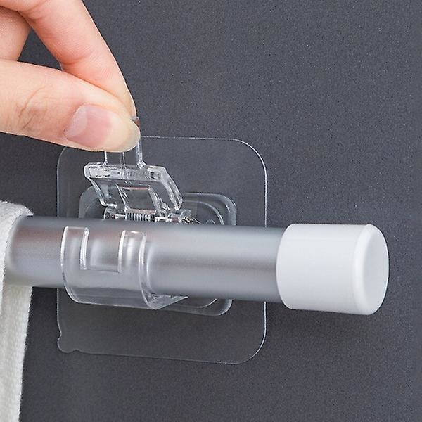 2pcs Curtain Rod Holder Clamp Hooks Adhesive Wall Curtain Fixed Clip Hanging Rack Hook Clear