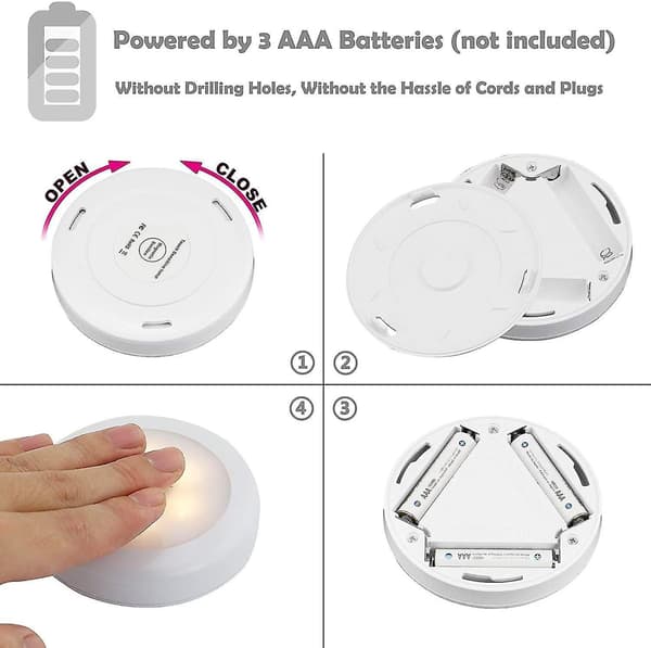 2 Pcs Wireless Touch Lamp,dimmable Self-adhesive Night Light,battery Operated Led Lamp,warm Light Wa