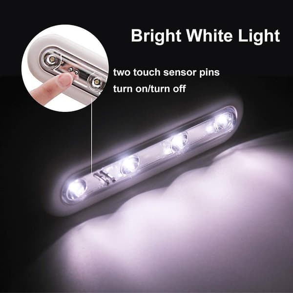 4 Led Touch Sensor Night Light Closet Cabinet Lamp White