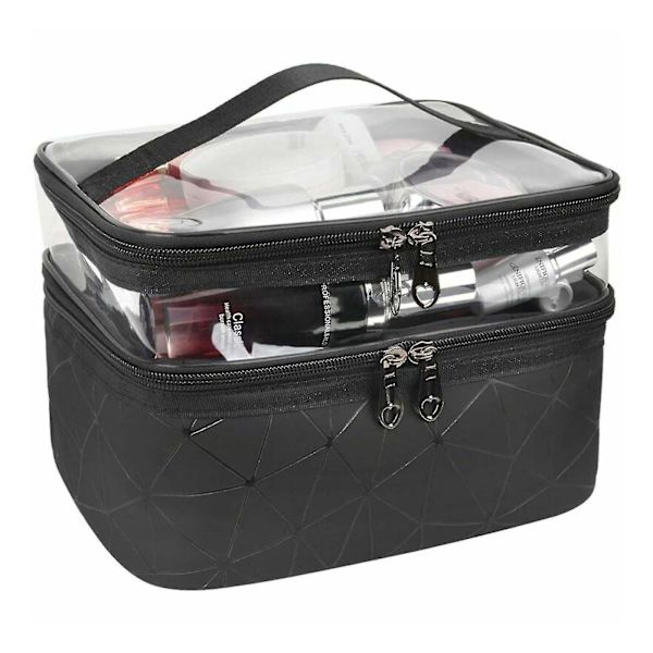 Large Cosmetic Case Makeup Bag Storage Box Handle Organizer Black