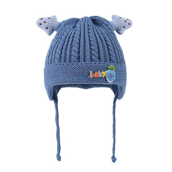Børne Baby Hue Blød Varm Kabelstrikket Beanie Småbørn Pige Efterår Vinter Huer Blå Blue