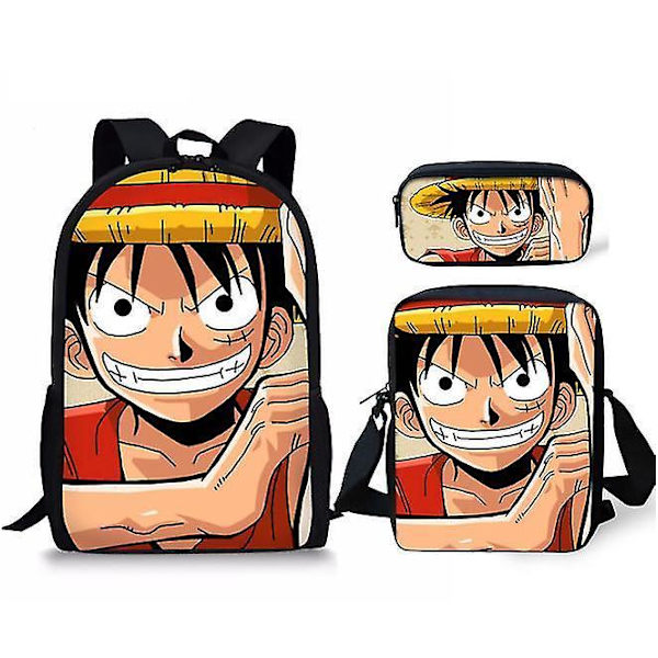 One Piece -aiheinen reppu ala- ja yläkouluun, 3-osainen setti, tietokonelaukku, olkalaukku, penaali