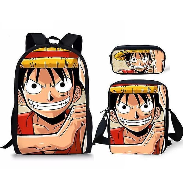 One Piece Primary And Secondary School Theme School Bag 3-piece Set Computer Bag Messenger Bag Pencil Case