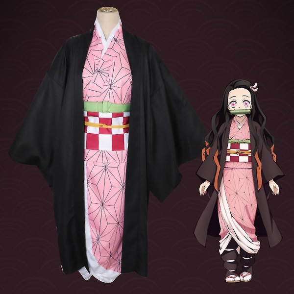 Børne Anime Demon Slayer Cosplay Kostume Sæt Tanjirou Nezuko Outfit Kamado Nezuko 13-14 Years