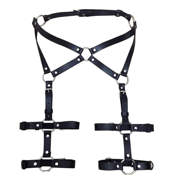 Adjustable Pu Leather Harness Punk Style 2 Rows Leg Garter Waist Belt Suspender