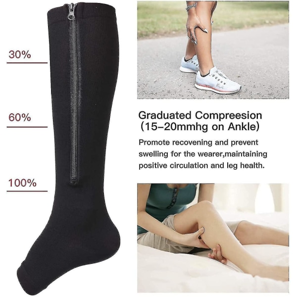 Zipper Compression Socks, 2 Pairs Open Toe Compression Stockings For Men Women