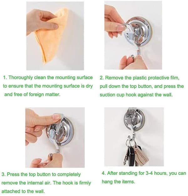 2 Pack Vacuum Suction Cup Hook Heavy Duty Wall Hanger For Bathroom Window Glass Mirror Self Adhesive Hooks Silver