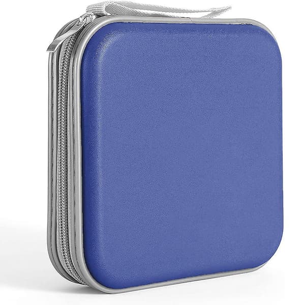 40 Capacity Cd Case, Hard Plastic Dvd Case Portable Zipper Cd Case Blue