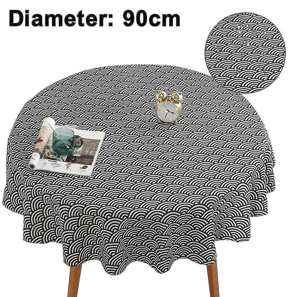 Round Shape Tablecloth Wrinkle Free Anti-fading Tablecloths Outdoor Wave pattern 90 cm in diameter