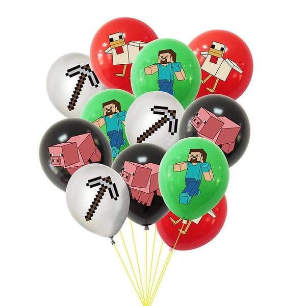 Minecraft Theme Pull Flag Balloon Card Set Pixel Game Birthday Party Decoration