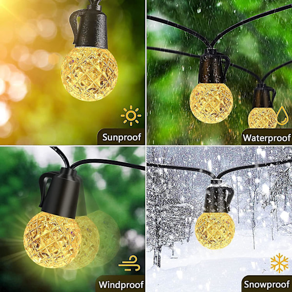 Led Outdoor String Lights,15m 20psc Bulbs Warm White Garden Festoon String Light With Remote &timer, Waterproof String Lights UK Plug