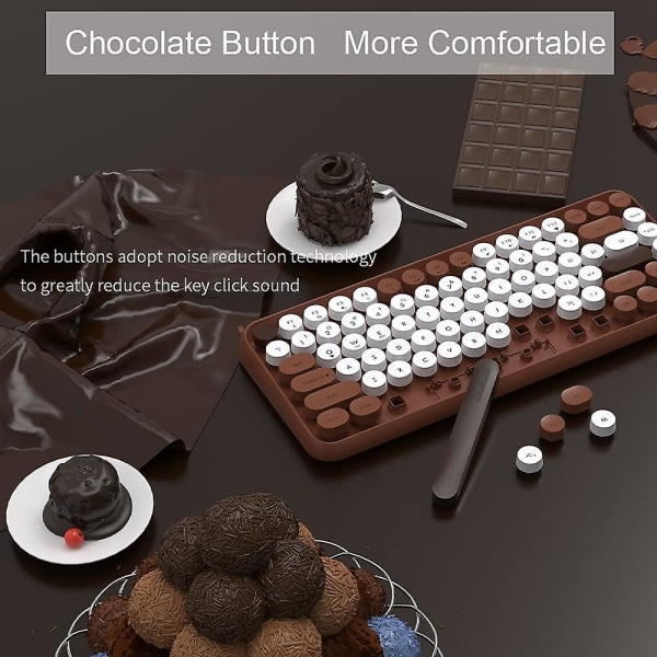 84 Näppäimen Bluetooth-kirjoituskoneen näppäimistö söpöillä retro-pyöreillä näppäinhatuilla, mukava ergonominen langaton mininäppäimistö iOS Windows Androidille (ruskea)