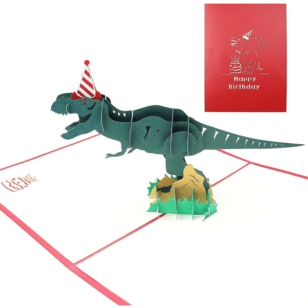 3D Dinosaur Pop Up -syntymäpäiväkortti, 3D Pop Up -syntymäpäiväkortit kirjekuorella, 3D Dinosaur -onnittelukortti, käsintehdyt Hyvää syntymäpäivää Pop Up -kortit, siunaus Ca