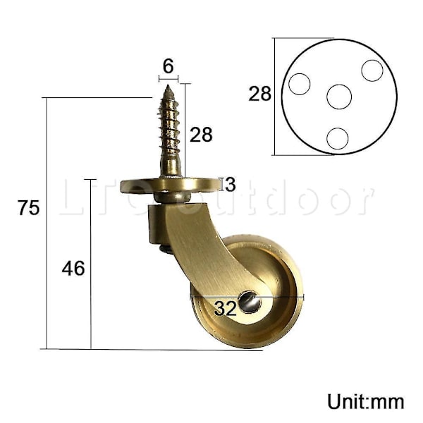1/4 stk. Universal Møbelhjul Antikke Hjul Vintage Messing 4pcs