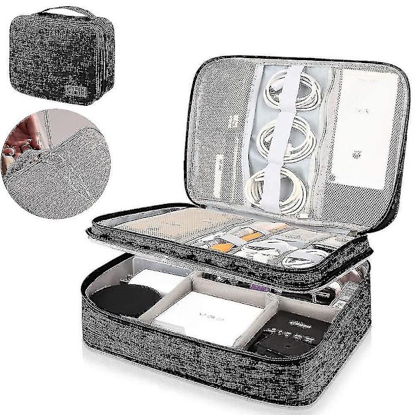 Travel Cable Organizer Bag, Three-layer Organizer Bag Black