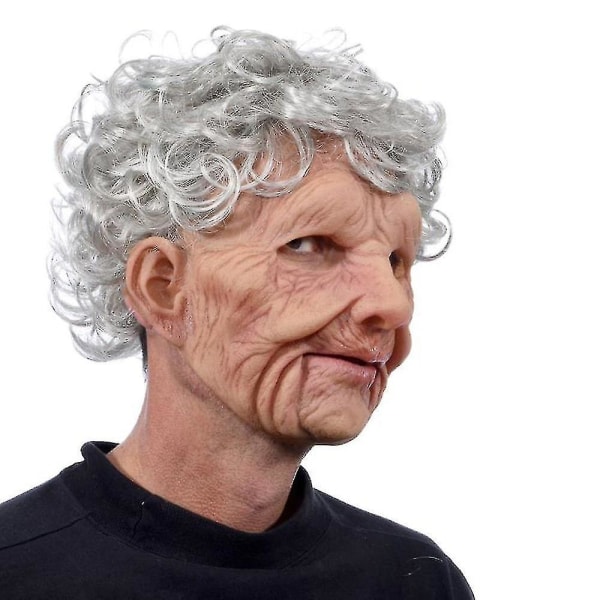 Sjov Realistisk Latex Gammel Mand Kvinde Maske Med Hår Halloween Cosplay Udklædning Hoved Gummi Fest Kostumer Skurk Joke Rekvisitter Grandfather