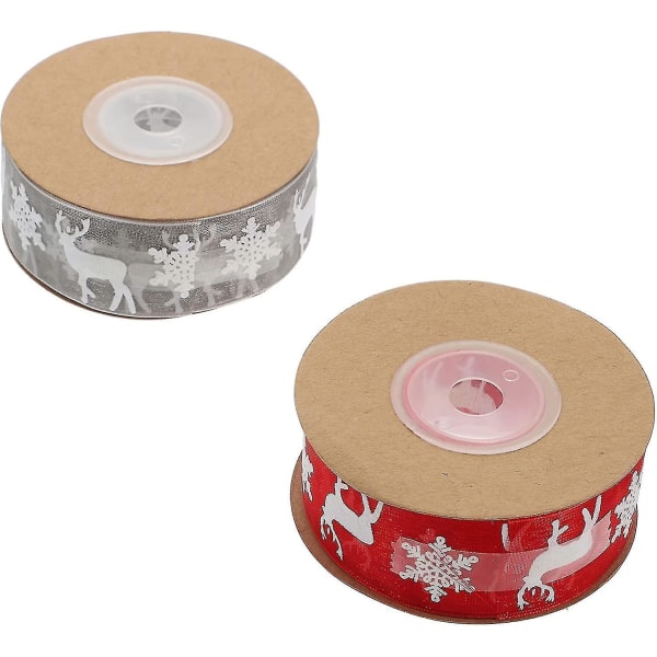 Wrapping Ribbon Roll: Diy Christmas Gift Wrapping Ribbon With Elk Deer Snowflake Print Winter Holida