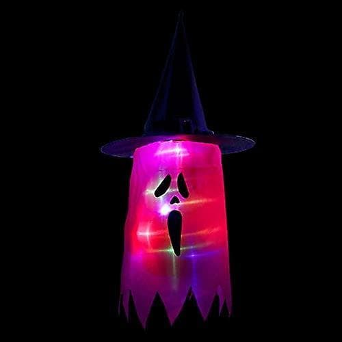 Halloween Hanging Glowing Ghost Witch Hat Battery Powered Led String Lights Outdoor Hanging Decorative Tree Porch Patio Pink