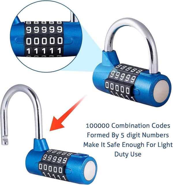 5-digit Combination Lock Padlock, Combination Lock, Resettable For School, Gym, Case, Toolbox, Fence, Cabinet, Etc. - Red And Black (2 Pack, Blue)