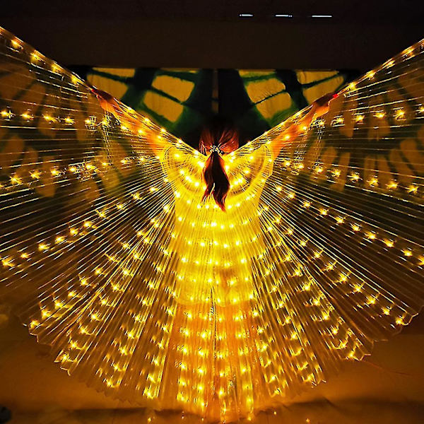 57" Long Led Isis Wings Belly Dance Cloth Performance Costumes Adult  With Adjustable Stick Multicolor Yellow