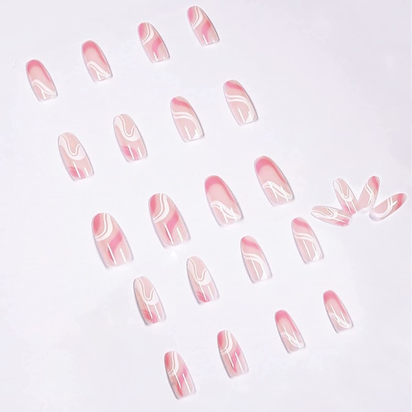 24 stk. Press On Negler, Medium Kisteformede Kunstige Negler, Løsnegler Med Lim For Kvinner Og Jenter Glossy Pink