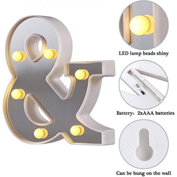 LED-kirjainvalot, 26 aakkosvaloa, täydellinen yövaloksi, häihin, syntymäpäiväjuhliin, joululampuksi, kodin baarisisustukseen B09 Symbol