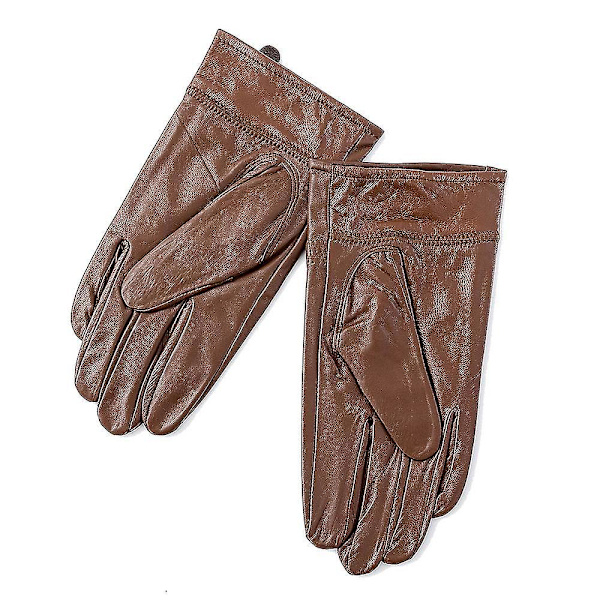 Coffee Men's Real Sheepskin Gloves Lambskin Leather Gloves Warm