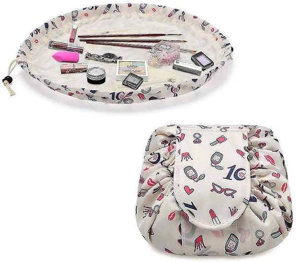 Makeup Tasker til Kvinder, Lazy Drawstring Kosmetiktasker, Store Flade Toiletartikler Tasker, Rejse Makeup Organizer