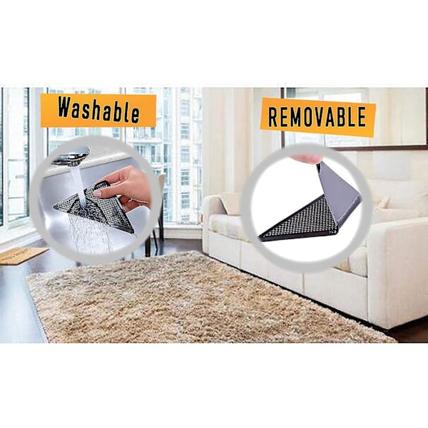 8 Pcs Rug Tapes, Non Slip Rug Grippers, Reusable Washable Carpets Tape