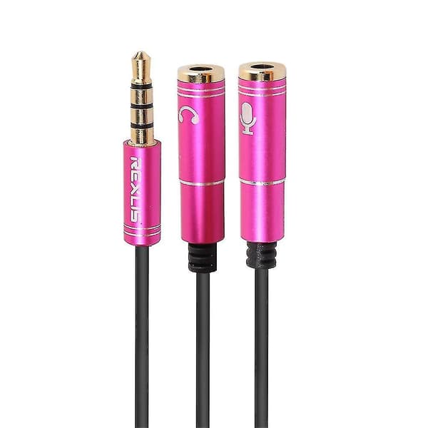 3,5 mm Øretelefon Mikrofon Audio Splitter Aux Forlænger Adapter Kabel Til PC Mikrofon Rose Red