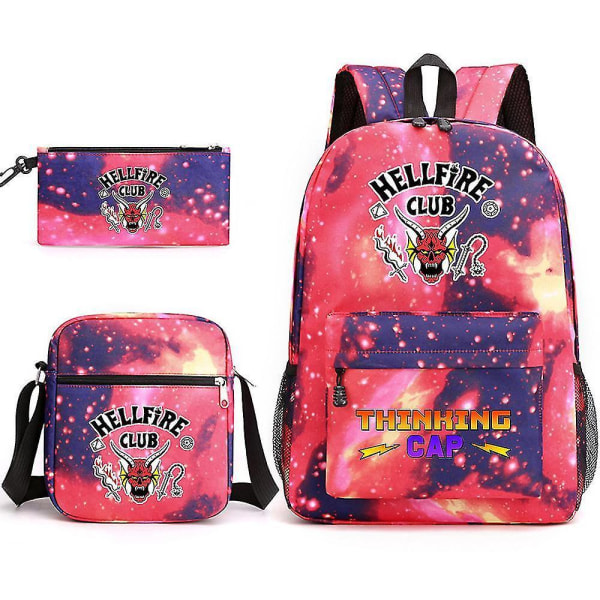 Stranger Things Hellfire Club -reppu, kolmiosainen setti, koululaukku Starry Red