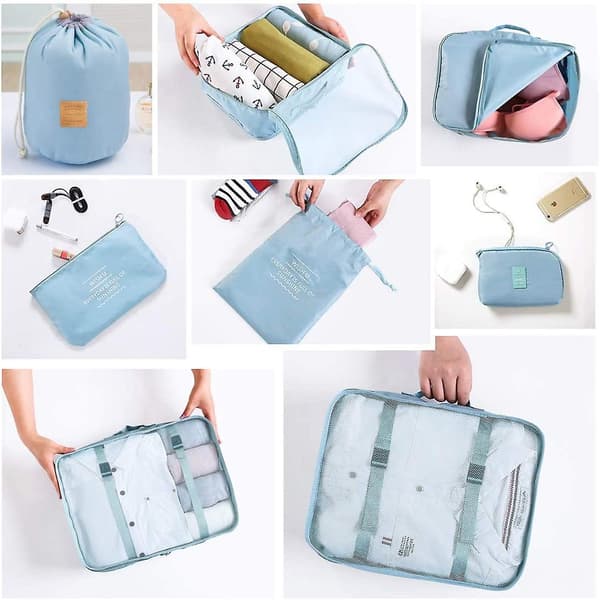8 Piece Travel Cube Foldable Tote Organizer Lightweight Luggage Organizer (blue) light blue