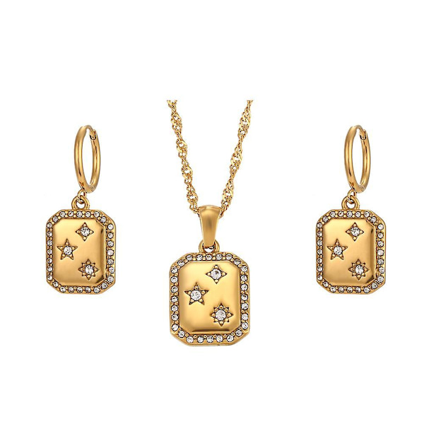 Nyt rustfrit stål Pvd plating firkantet kort 3a krystal zirkon stjerne geometrisk charm hoop ørering vedhæng halskæde smykkesæt Jewelry Set