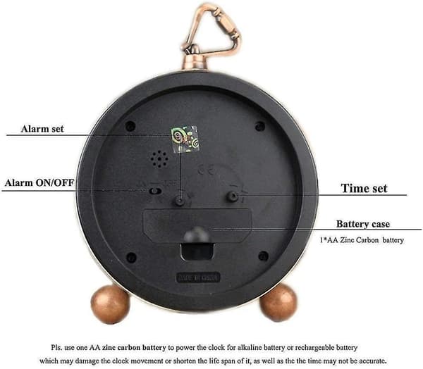 Retro Non-ticking Table Desk Alarm Clock Battery Operated Silent Quartz Movement Hd Glass blue