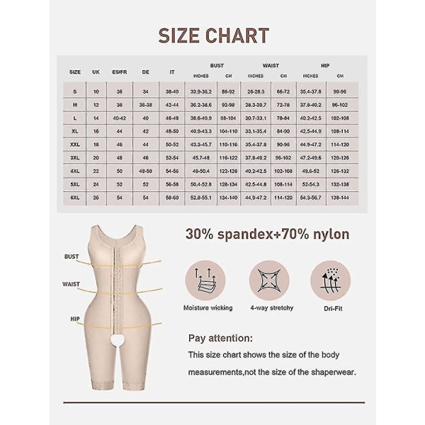 Women's Full Body Shapewear Fajas Tummy Control Body Shaper Beige XL