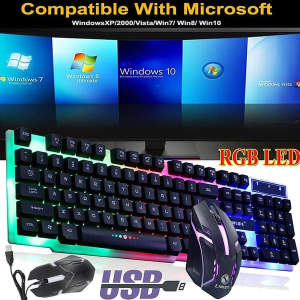 Gaming Keyboard And Mouse Set Rgb Led Usb Mechanical Pc Laptop Mac
