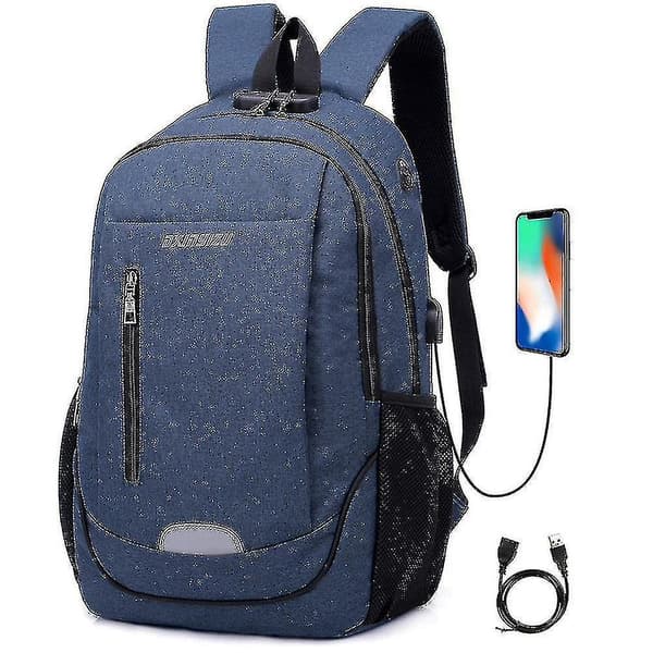 Student School Bag Usb Charging Travel Bag Computer Backpack blue
