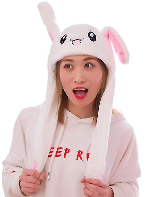 Rabbit Hat Ear Moving Jumping Hat Funny Bunny Plush Hat Cap White